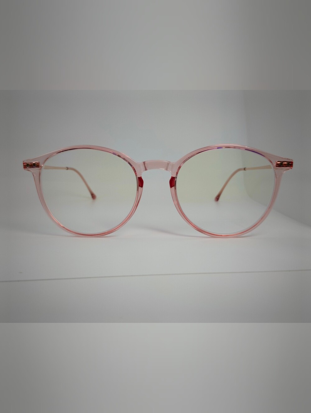 Amity. Round Pink Clear Frame Glasses. Pink Pink on Pink